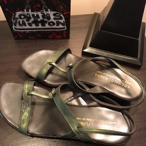 Donald Pliner Sandal DistressGreen Metallic Sz 10